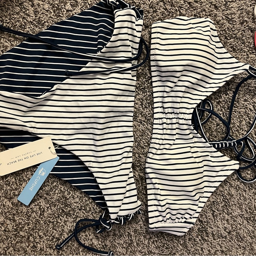 Blue & White Striped Reversible Bikini